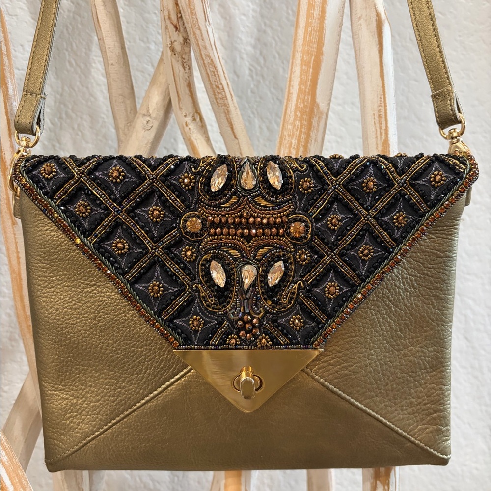 Mary Frances Embellished Gold Leather Crossbody Bag